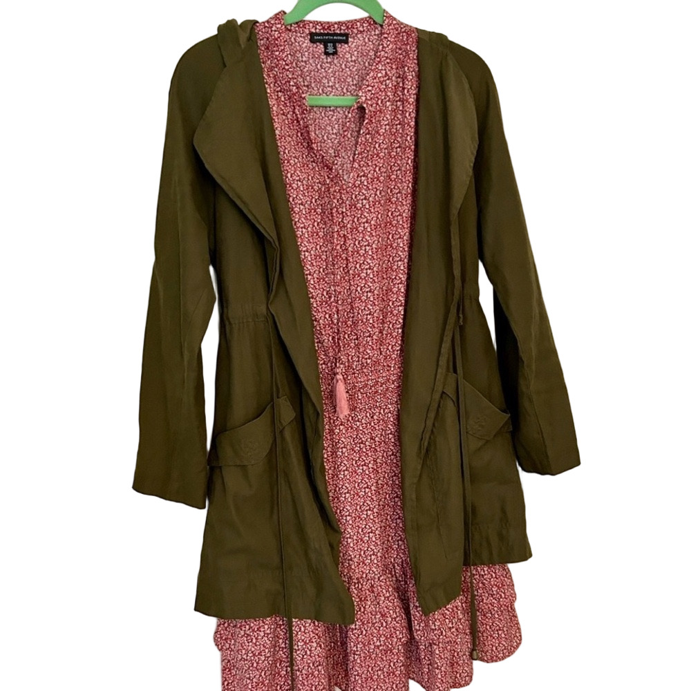 Rain Jacket Size Small Olive Green Classic Lightweight Spring Summer Coat EUC